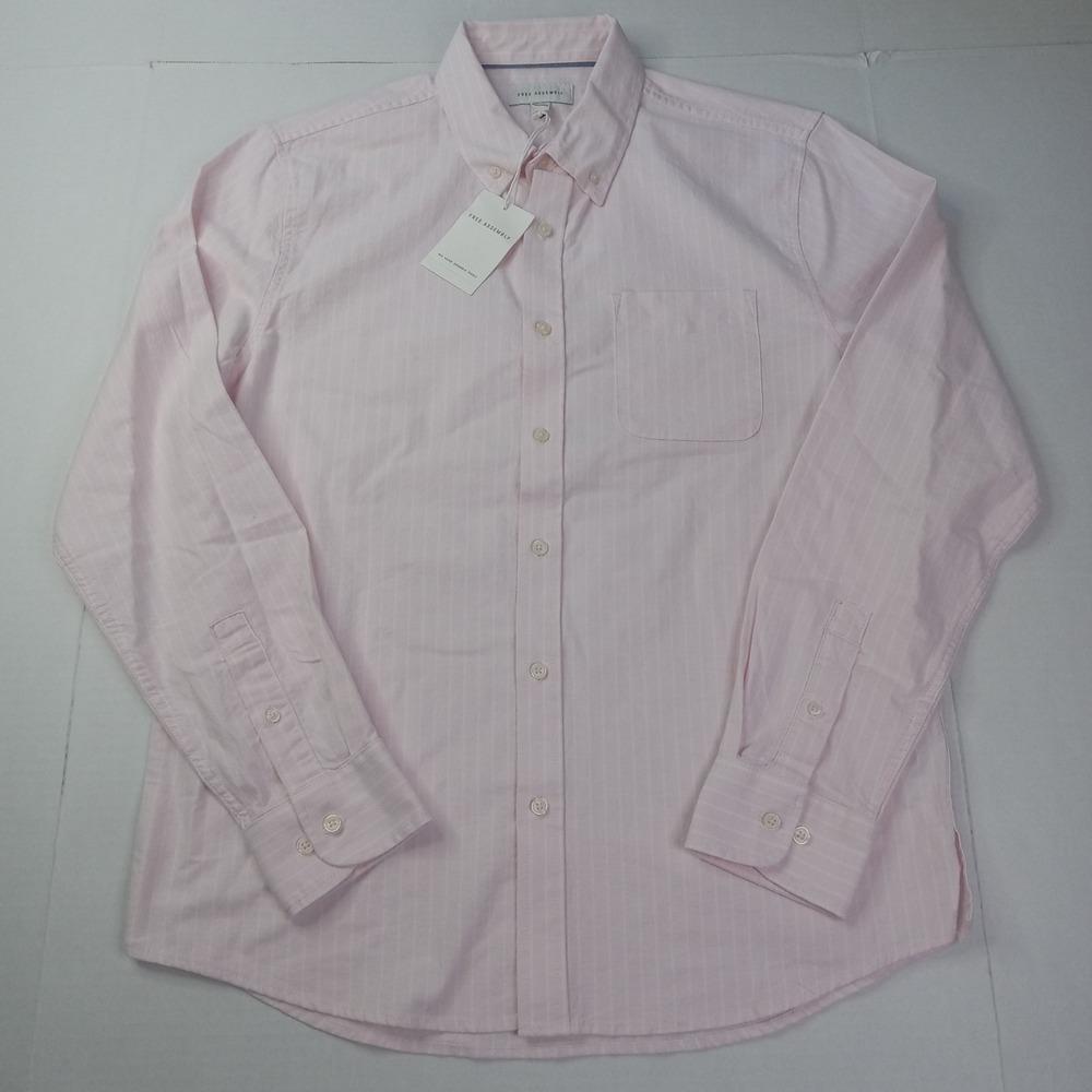 Free Assembly Falls Oxford Shirt Men's Size M‎ Pink White Striped Button Down